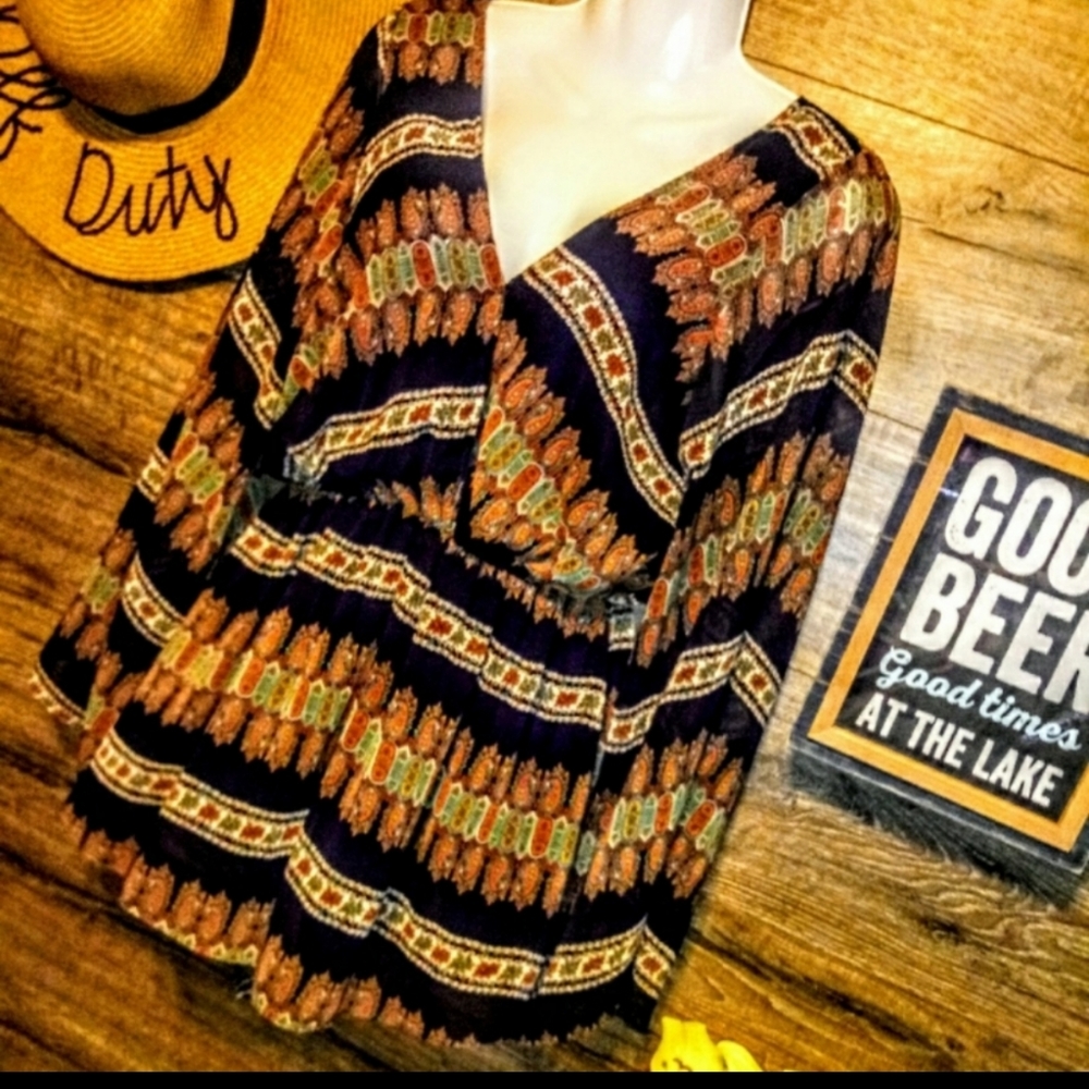 Audrey 3+1 Bohemian Romper Bell Sleeve Size M - Picture 5 of 10